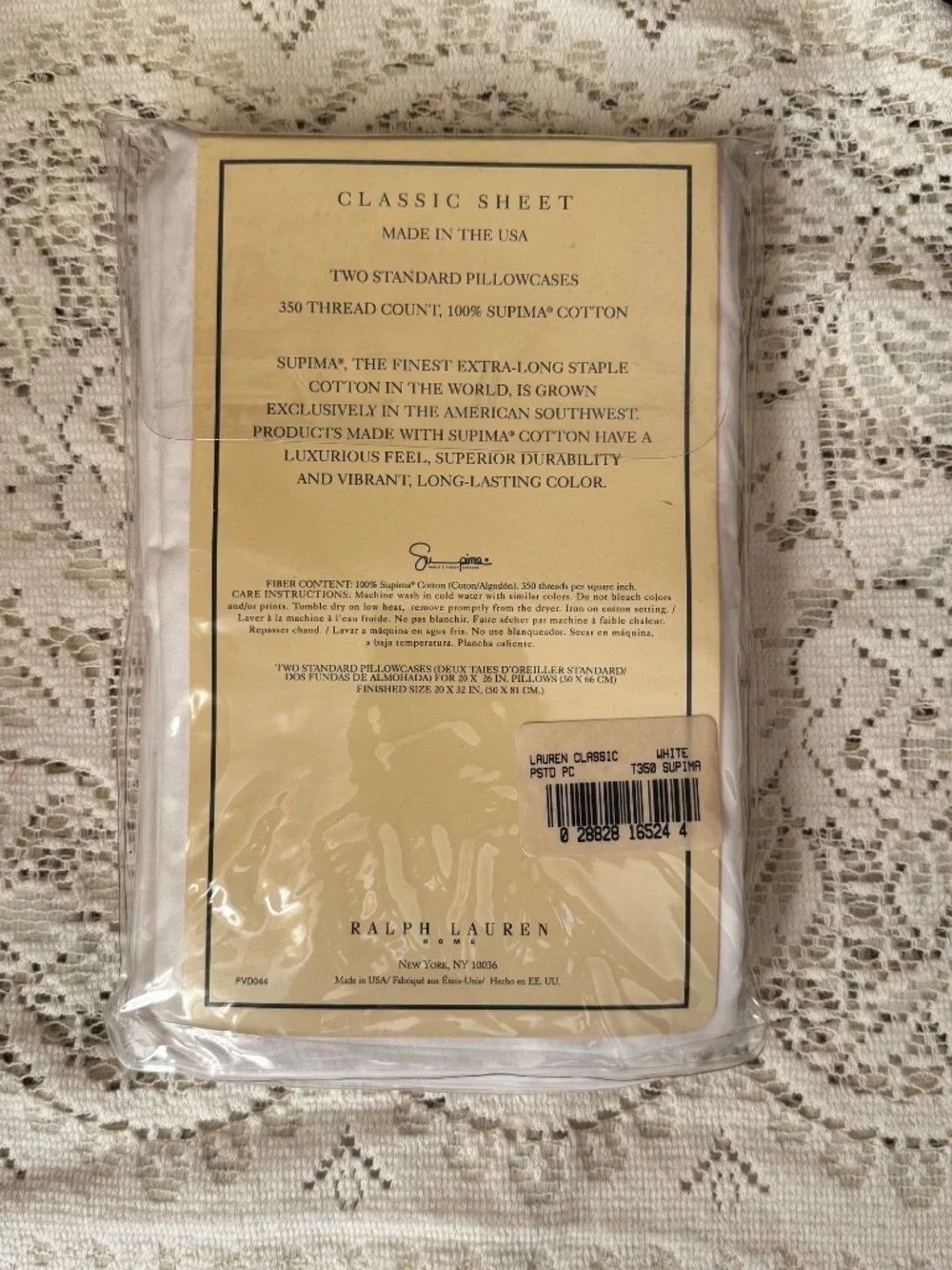 Ralph Lauren Classic Sheet 350 Thread 2 Standard Pillowcases 100% Supima Cotton